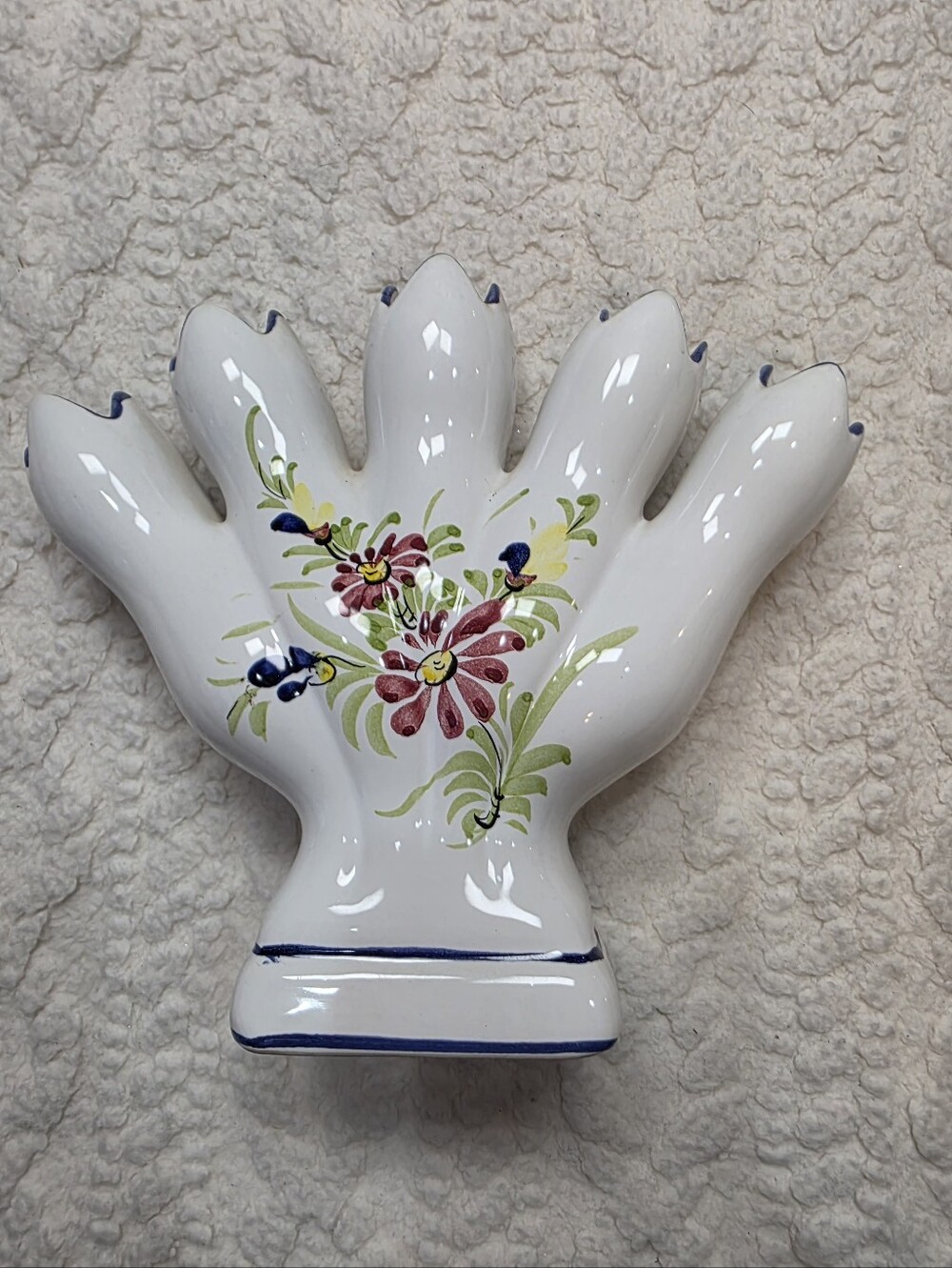 Vintage Hand Painted Portugal Ceramic Tulipiere Flower Vase Floral